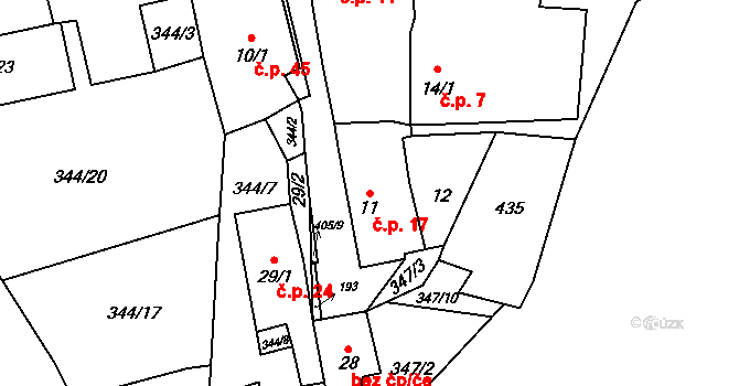 Velichov 17, Žatec na parcele st. 11 v KÚ Velichov u Žatce, Katastrální mapa