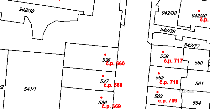 Louny 660 na parcele st. 538 v KÚ Louny, Katastrální mapa