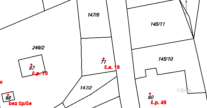 Čelákovy 75, Zemětice na parcele st. 71 v KÚ Čelákovy, Katastrální mapa