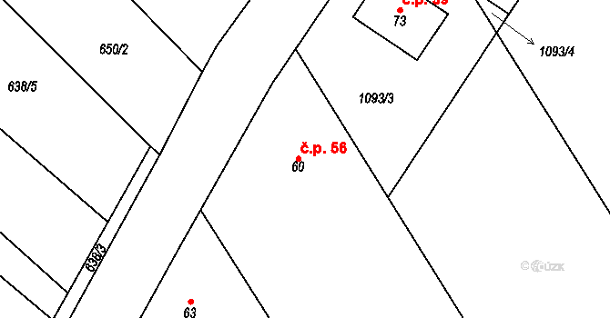 Ovesná Lhota 56 na parcele st. 60 v KÚ Ovesná Lhota, Katastrální mapa