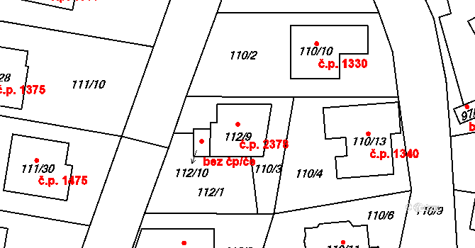Černošice 2378 na parcele st. 112/9 v KÚ Černošice, Katastrální mapa