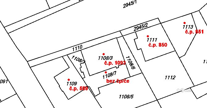 Rychnov nad Kněžnou 1093 na parcele st. 1108/3 v KÚ Rychnov nad Kněžnou, Katastrální mapa