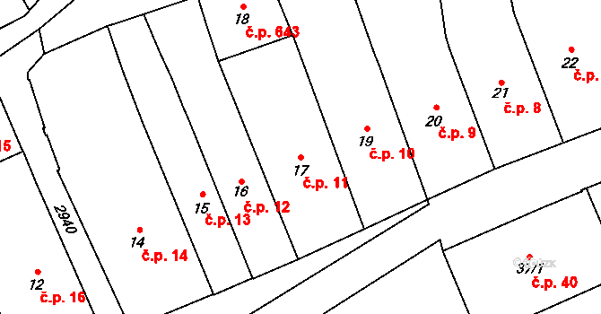 Dobruška 11 na parcele st. 17 v KÚ Dobruška, Katastrální mapa