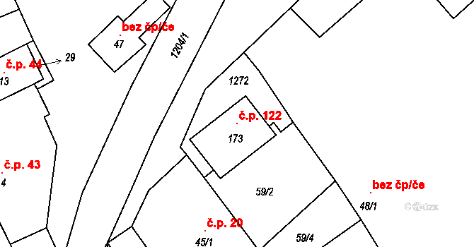 Liběšovice 122, Blšany na parcele st. 173 v KÚ Liběšovice, Katastrální mapa