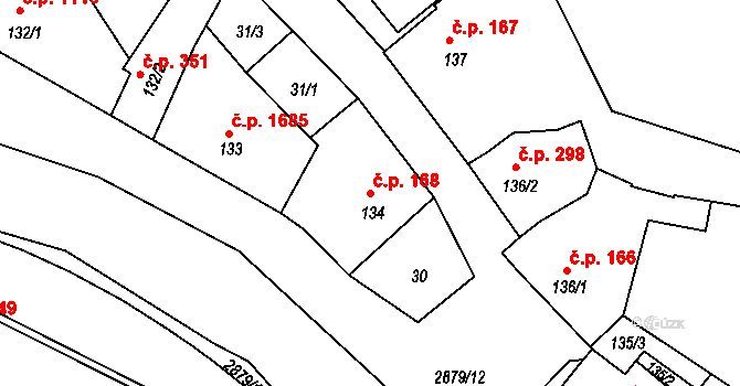 Bystřice pod Hostýnem 168 na parcele st. 134 v KÚ Bystřice pod Hostýnem, Katastrální mapa