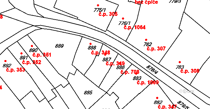 Holešov 349 na parcele st. 887 v KÚ Holešov, Katastrální mapa