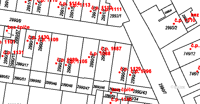 Holešov 1087 na parcele st. 2990/27 v KÚ Holešov, Katastrální mapa