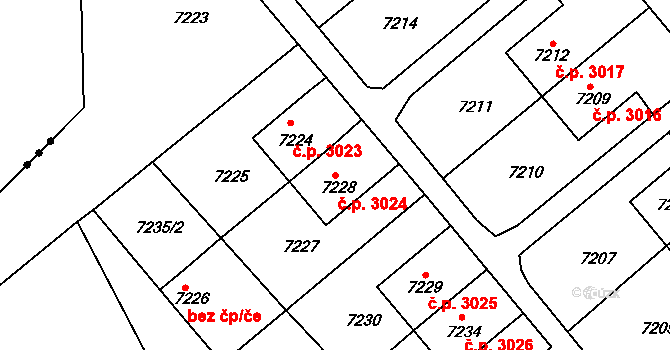 Přerov VIII-Henčlov 3024, Přerov na parcele st. 7228 v KÚ Přerov, Katastrální mapa