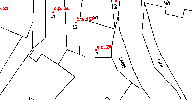 Chotusice 26 na parcele st. 10 v KÚ Chotusice, Katastrální mapa