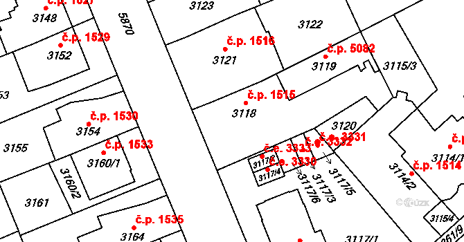 Jihlava 1515 na parcele st. 3118 v KÚ Jihlava, Katastrální mapa