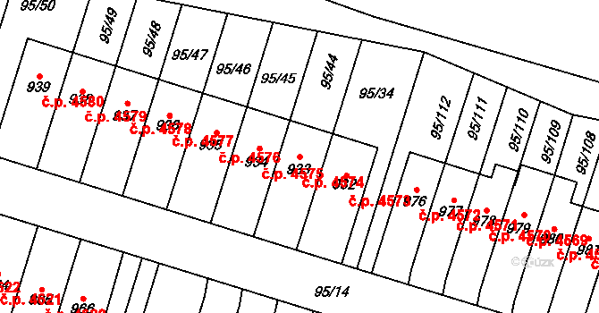 Jihlava 4574 na parcele st. 933 v KÚ Bedřichov u Jihlavy, Katastrální mapa