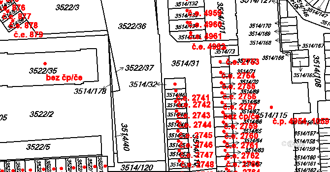 Jihlava 2741 na parcele st. 3514/32 v KÚ Jihlava, Katastrální mapa