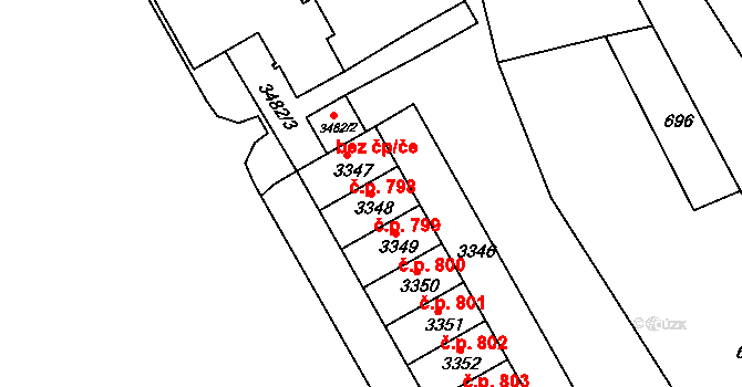 Lyžbice 799, Třinec na parcele st. 3348 v KÚ Lyžbice, Katastrální mapa