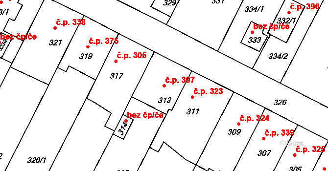 Telnice 397 na parcele st. 313 v KÚ Telnice u Brna, Katastrální mapa