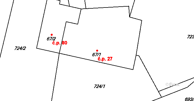 Dudín 27 na parcele st. 67/1 v KÚ Dudín, Katastrální mapa