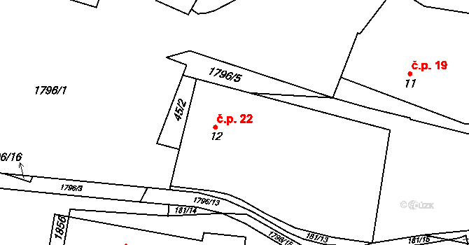 Čížov 22 na parcele st. 12 v KÚ Čížov u Jihlavy, Katastrální mapa