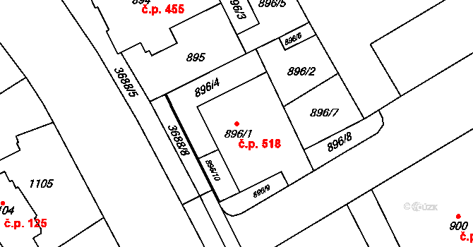 Vyškov-Předměstí 518, Vyškov na parcele st. 896/1 v KÚ Vyškov, Katastrální mapa