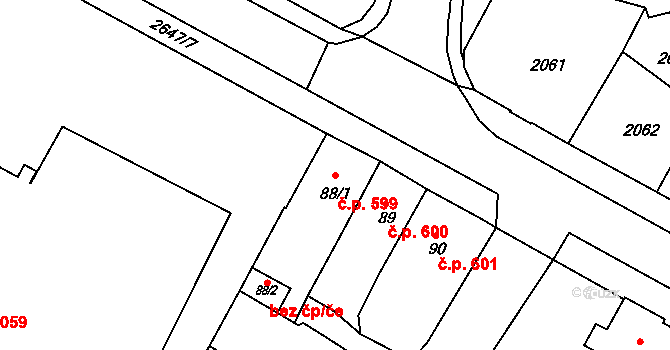 Rýmařov 599,600 na parcele st. 88/1 v KÚ Rýmařov, Katastrální mapa