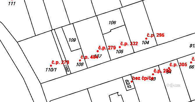 Libušín 279 na parcele st. 107 v KÚ Libušín, Katastrální mapa