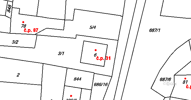 Libodřice 31 na parcele st. 6 v KÚ Libodřice, Katastrální mapa