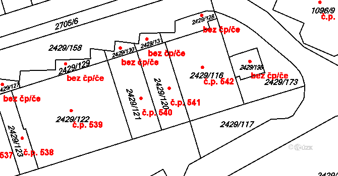 Dačice V 541, Dačice na parcele st. 2429/120 v KÚ Dačice, Katastrální mapa
