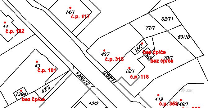 Hejnice 315 na parcele st. 437 v KÚ Hejnice, Katastrální mapa
