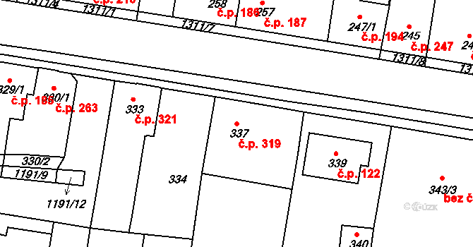 Tuchlovice 319 na parcele st. 337 v KÚ Tuchlovice, Katastrální mapa