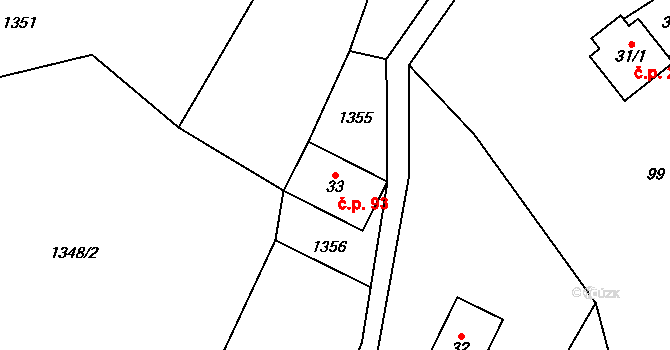 Rybnice 93, Háje nad Jizerou na parcele st. 33 v KÚ Rybnice, Katastrální mapa