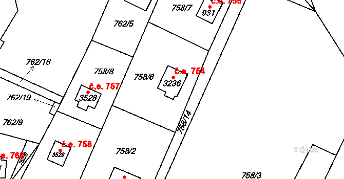 Ostravice 754 na parcele st. 3236 v KÚ Staré Hamry 2, Katastrální mapa