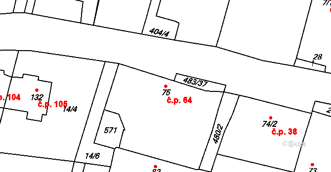 Osice 64 na parcele st. 75 v KÚ Osice, Katastrální mapa