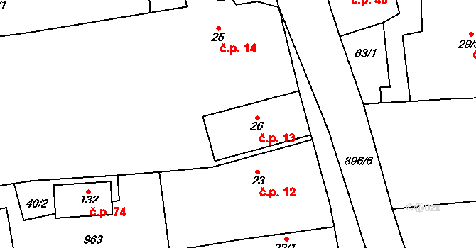 Kolešov 13 na parcele st. 26 v KÚ Kolešov, Katastrální mapa