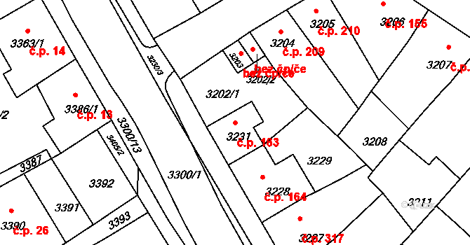 Mimoň I 163, Mimoň na parcele st. 3231 v KÚ Mimoň, Katastrální mapa