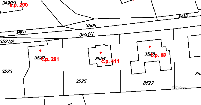 Lutyně 411, Orlová na parcele st. 3524 v KÚ Horní Lutyně, Katastrální mapa