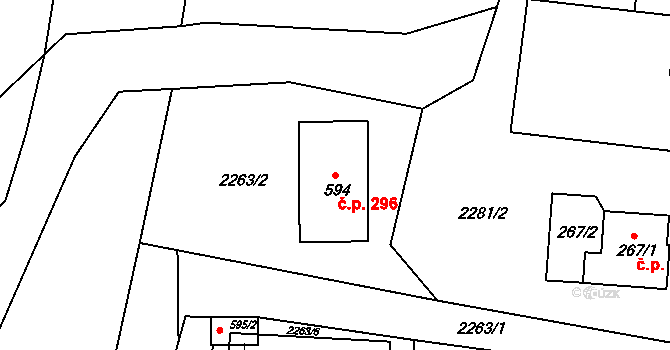 Horní Lideč 296 na parcele st. 594 v KÚ Horní Lideč, Katastrální mapa