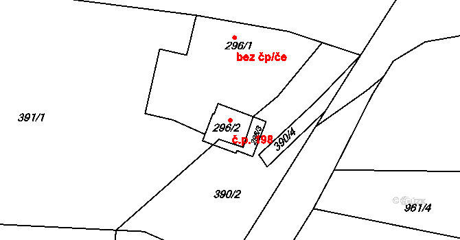 Miletín 198 na parcele st. 296/2 v KÚ Miletín, Katastrální mapa