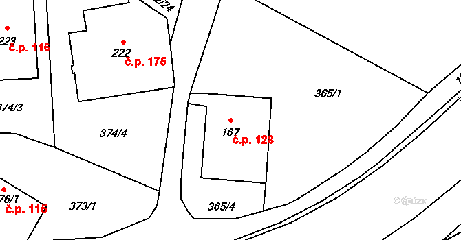 Třebovice 128 na parcele st. 167 v KÚ Třebovice, Katastrální mapa
