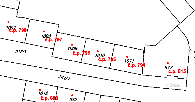 Uherské Hradiště 795 na parcele st. 1010 v KÚ Uherské Hradiště, Katastrální mapa