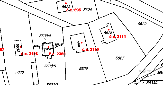 Bystrc 2110, Brno na parcele st. 5628 v KÚ Bystrc, Katastrální mapa