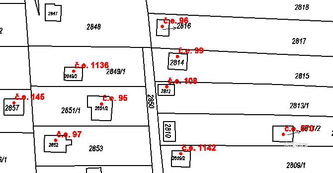 Jundrov 108, Brno na parcele st. 2812 v KÚ Jundrov, Katastrální mapa