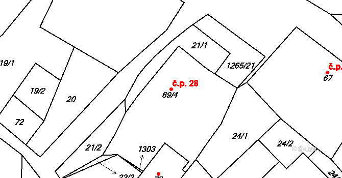 Černovice 28 na parcele st. 69/4 v KÚ Černovice u Kunštátu, Katastrální mapa