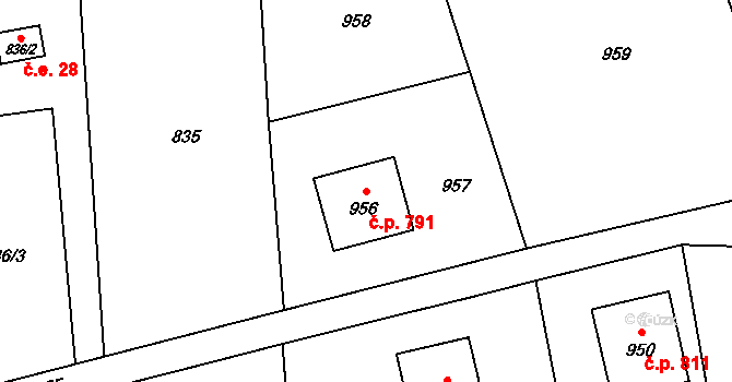Vendryně 791 na parcele st. 956 v KÚ Vendryně, Katastrální mapa