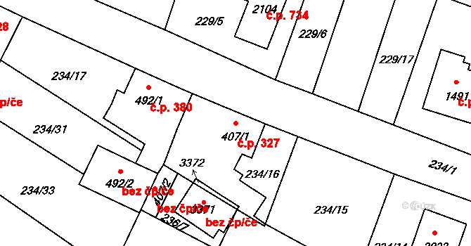 Úšovice 327, Mariánské Lázně na parcele st. 407/1 v KÚ Úšovice, Katastrální mapa
