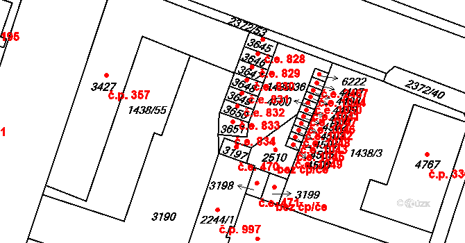 Cheb 834 na parcele st. 3651 v KÚ Cheb, Katastrální mapa