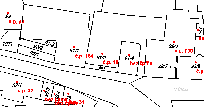 Veltrusy 19 na parcele st. 91/2 v KÚ Veltrusy, Katastrální mapa