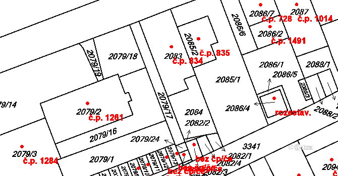 Michle 834, Praha na parcele st. 2083 v KÚ Michle, Katastrální mapa