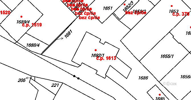 Nusle 1613, Praha na parcele st. 1692/1 v KÚ Nusle, Katastrální mapa