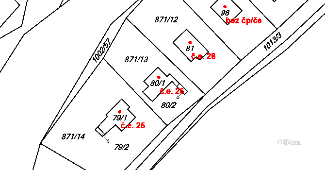 Dřešín 26 na parcele st. 80/1 v KÚ Dřešín, Katastrální mapa