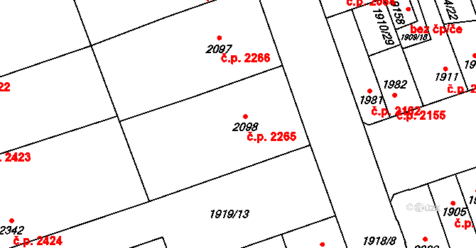 Hodonín 2265 na parcele st. 2098 v KÚ Hodonín, Katastrální mapa