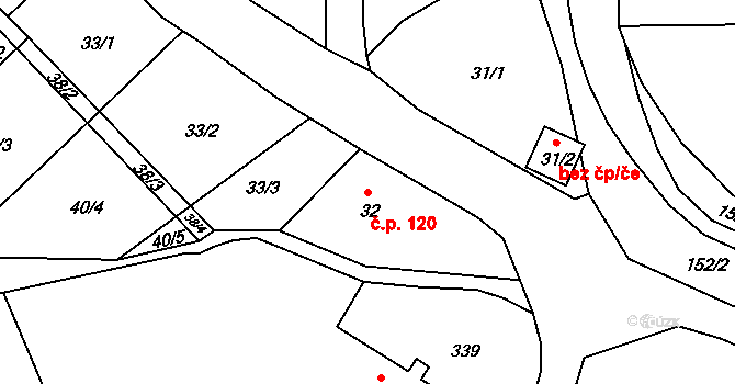 Dolní Libchava 120, Česká Lípa na parcele st. 32 v KÚ Dolní Libchava, Katastrální mapa