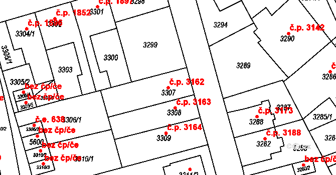 Chomutov 3162 na parcele st. 3307 v KÚ Chomutov I, Katastrální mapa